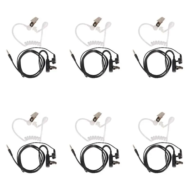 6Pack X(Surveillance Security Clear Coiled Acoustic Air Tube Earpiece PTT for Mobile Phone Headset