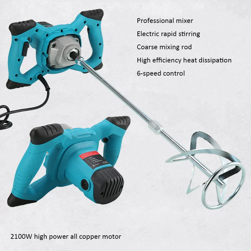 Industrial Grade Misturador Elétrico 2100w Velocidade da Engrenagem Handheld Ajustável Pintura Cimento Massa de Massa em pó Revestimento Misturado Misturador de Concreto