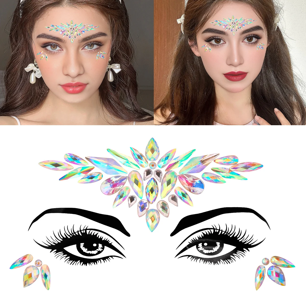 

1set Temporary Tattoos Fake Tattoo 3D Sexy Face Tattoo Crystal Stickers Rhinestones Masquerade Women Party Face Jewels Tattoo