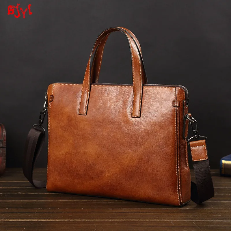 

Men's Handbag Men Laptop Bag Soft Leather Briefcase Leather Shoulder Messenger Bag Business Briefcase Simple Computer Bags BJYL