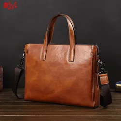 Men's Handbag Men Laptop Bag Soft Leather Briefcase Leather Shoulder Messenger Bag Business Briefcase Simple Computer Bags BJYL