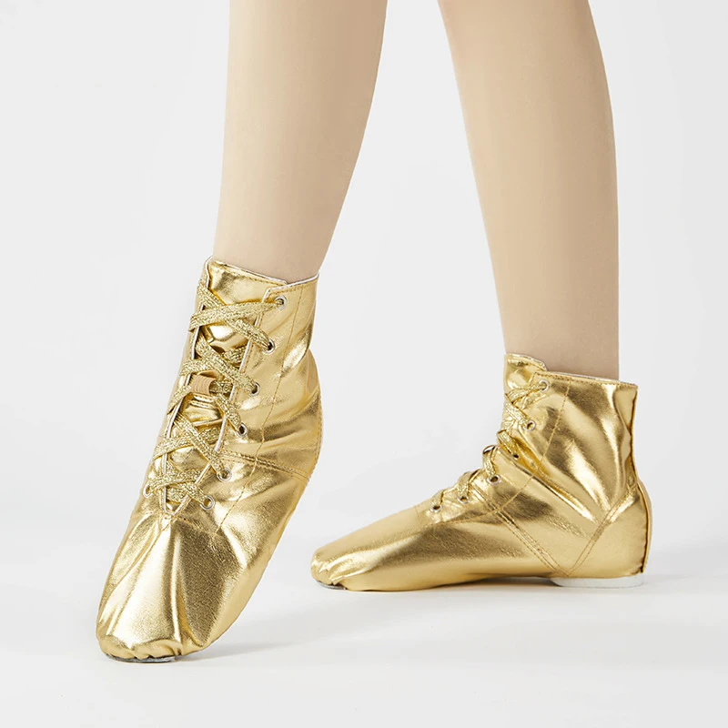Gold Silver High-Top Jazz Dance Boots Women Leather Teacher's Training Dance shoes Children Women Men Dancing Shoes