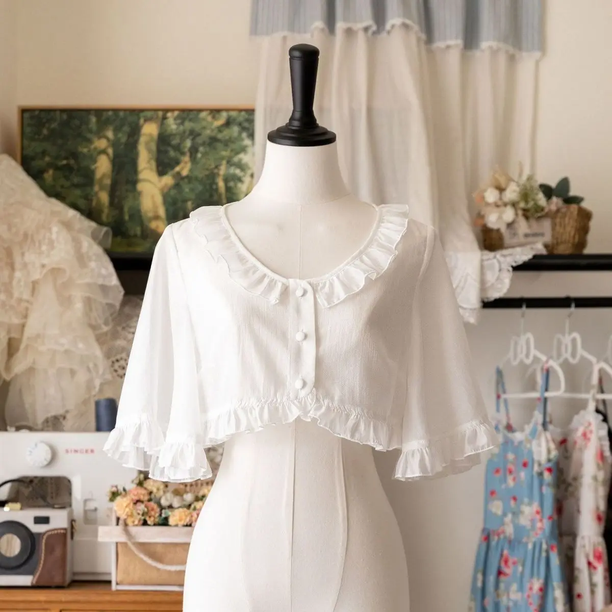 Summer Retro Butterfly Sleeves Paired with Short Shawl Cardigan Top