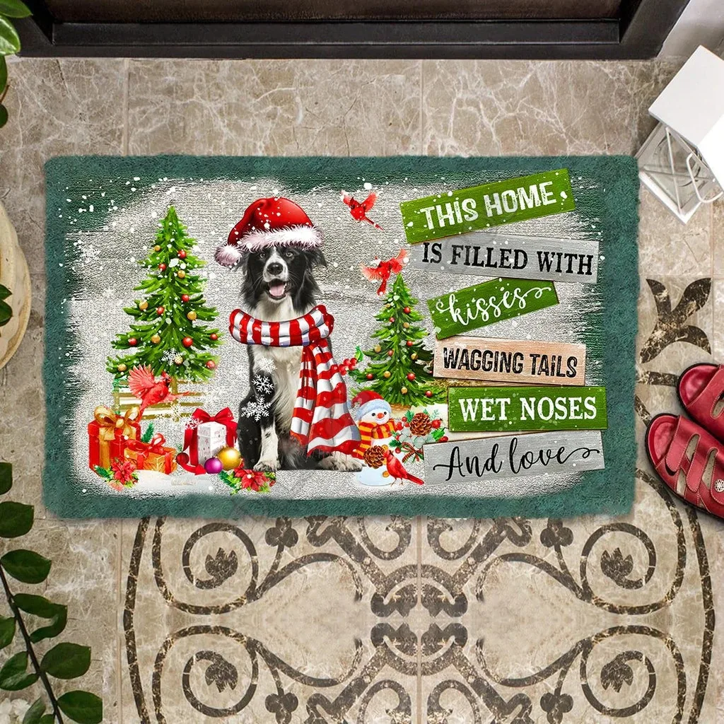 This Home Is Filled With Kisses Border Collie Doormat Floor Carpet Indoor Outdoor Doormat Non-slip Love Dog Gift Christmas