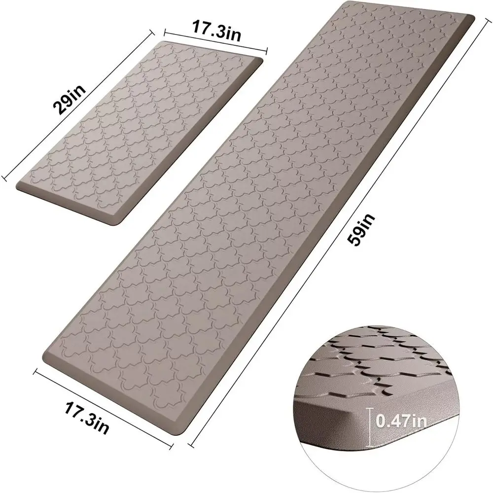 سجاد مطبخ مضاد للتعب مكون من قطعتين - سجاد مبطن غير قابل للانزلاق للدائمة والمكتب والحوض والغسيل والكاكي