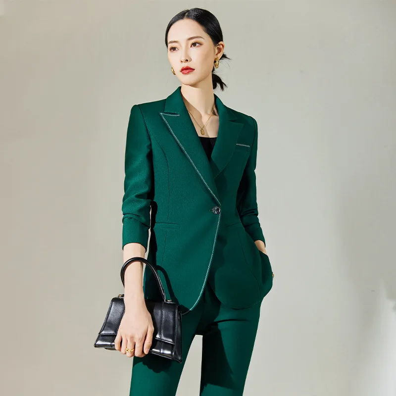 New Long Sleeve Solid Color Red Business Wear Socialite Green Work Uniforms Blue Women's Pants Suit