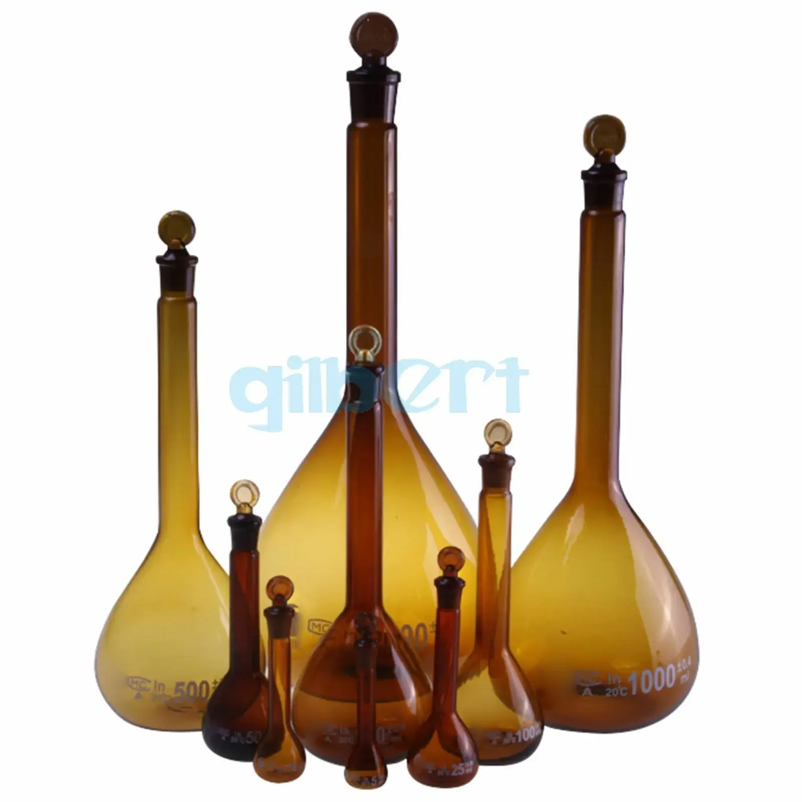 1/2/5/10/25/50/100/200/500/1000ml Class A Borosilicate Glass Lab Brown Volumetric Flask With Stopper