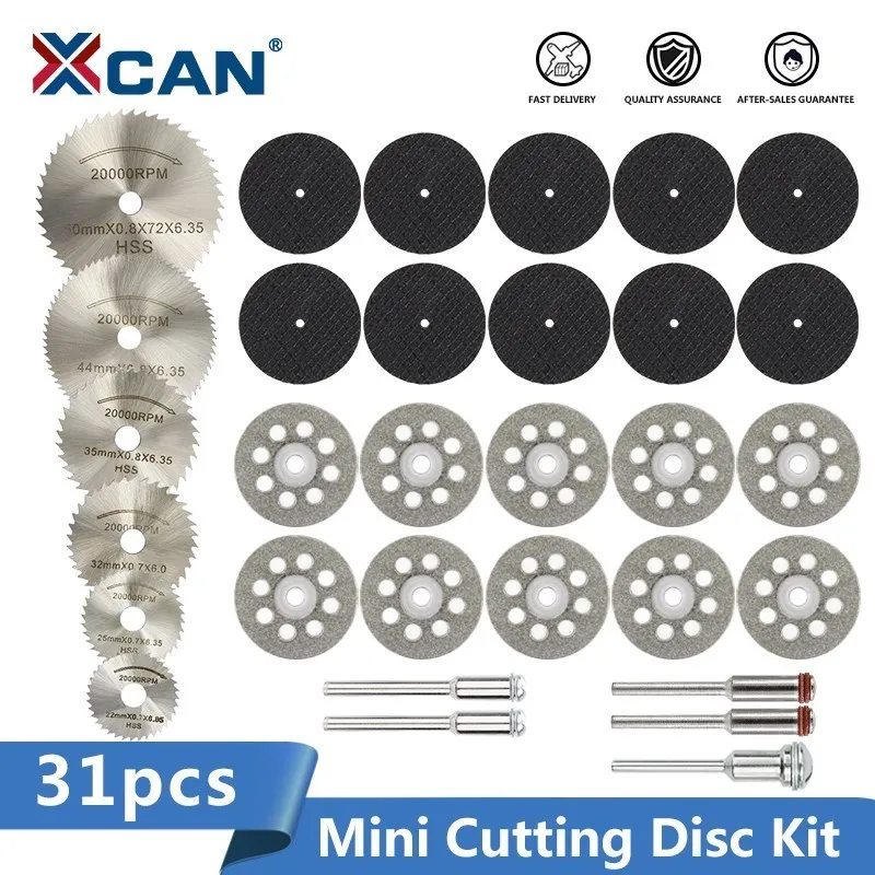 XCAN Mini HSS Saw Blade Diamond Coated Cutting Disc Resin Cut off Wheel Circular Saw Blade Kit for Dremel Rotary Tool 31pcs