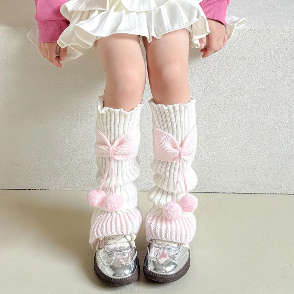 Japanese Lolita Bow Leg Warmers Socks Ball Ruffles Warm Leg Cover Knitted Boot Sleeve Y2k Girls