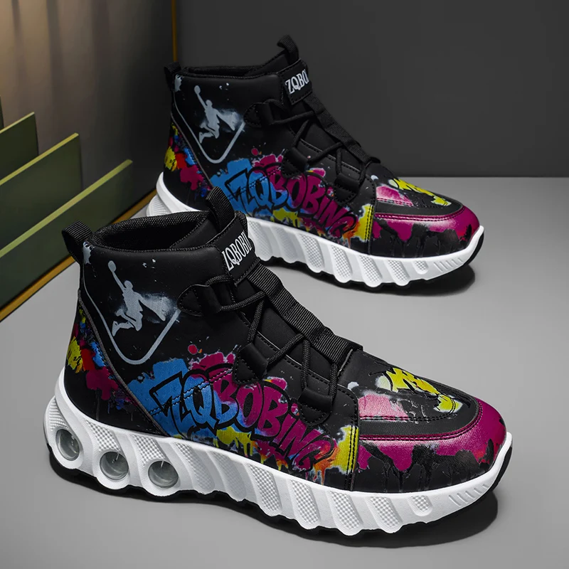 Spring and Autumn New Style Color-Blocking Trendy Running Shoes, Large Size Men's Shoes, High-Top Thick-Soled Casual Shoes, Versatile Sports Shoes