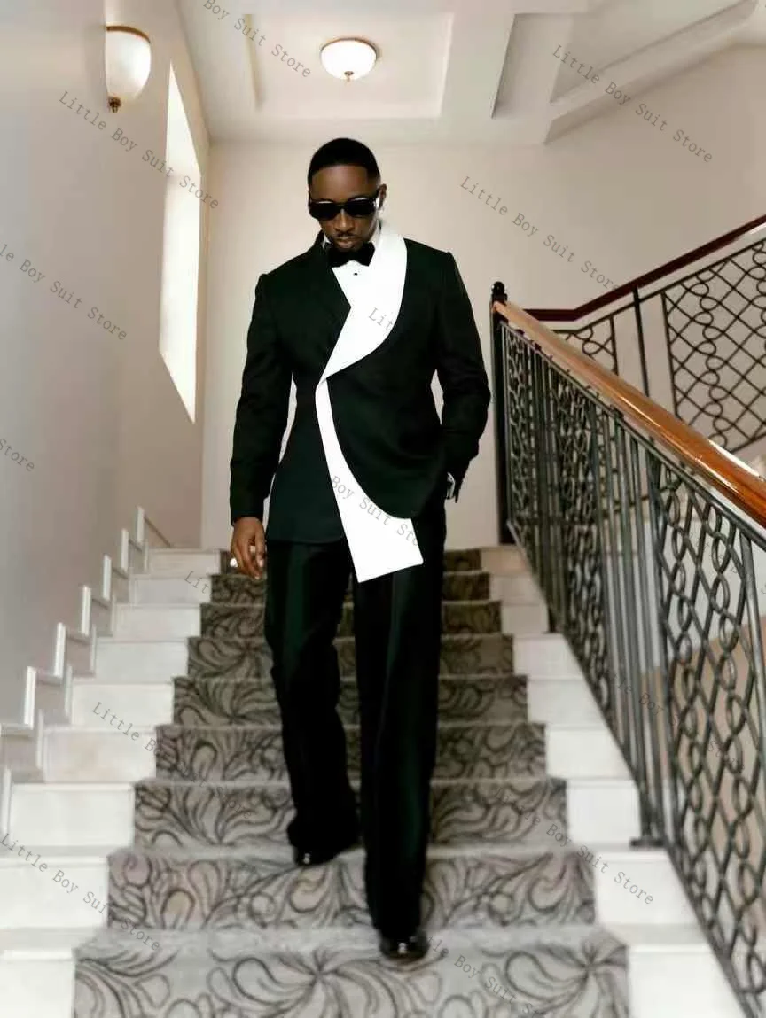 

Black White Men Suit Set 2 Pieces Jacket Blazer+Pants Trousers Cotton Wedding Tuxedo Formal Office Party Coat Customized