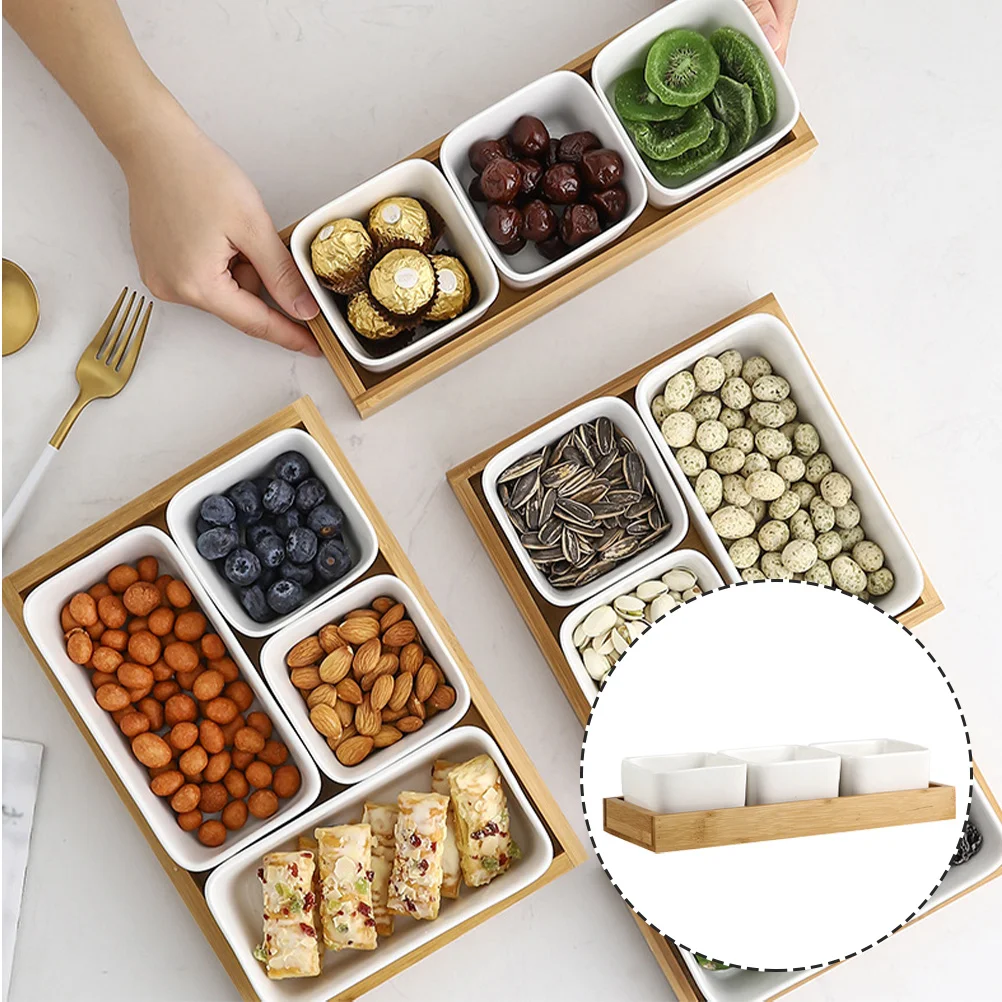 

1 set 1 Set Ceramic Snack Plate Divided Food Holder Compartment Tray For Home Kitchen Serving Storage Fruit Dessert Diet Control