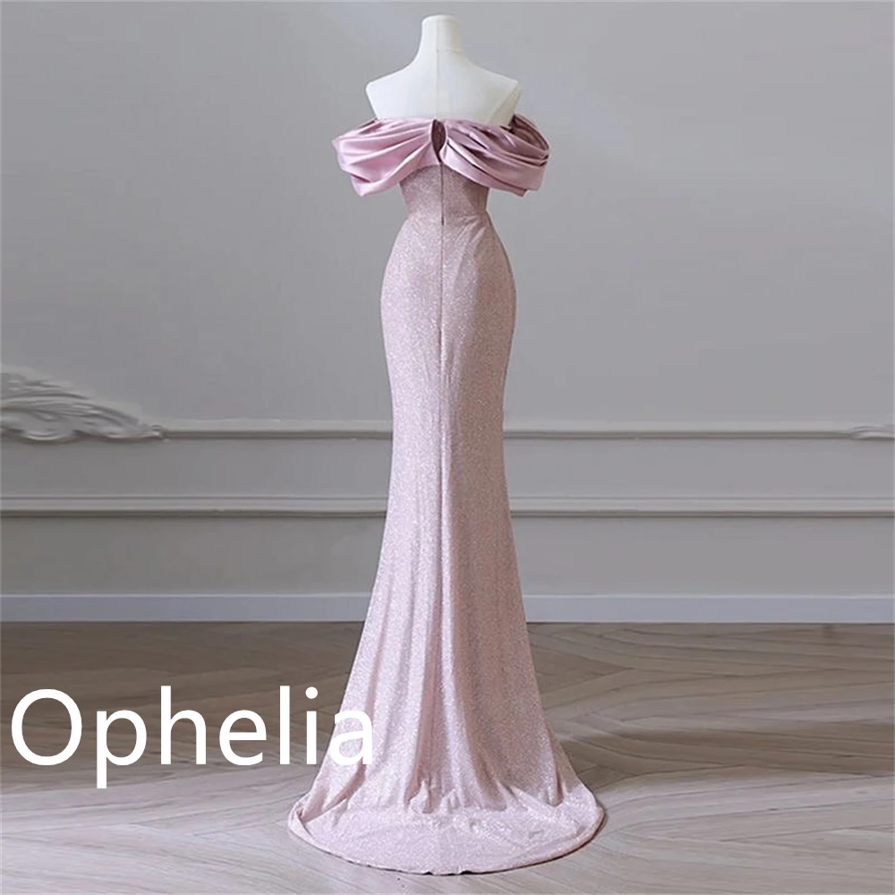 فستان سهرة جيرسي وردي رقيق مخصص رائع بدون حمالات قبالة الكتف حورية البحر زيبر خلفي مخصص