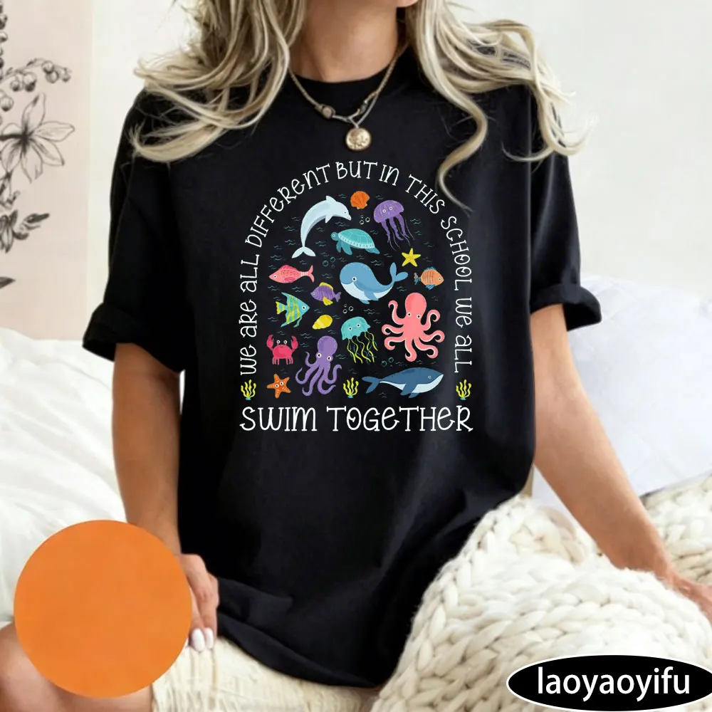 Sea Turtle Ocean Animal Teacher T Shirt Cute Underwater Graphic Casual Summer Beach Pure Cotton Fashion Short Sleeve Women Tees