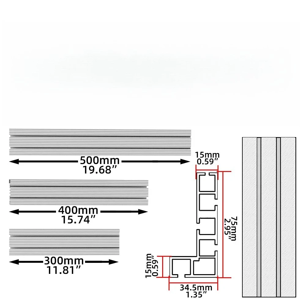 300-500MM 75-Type Aluminum Profile Fence Miter T-Track Bandsaw Jig T-Slot Track Stop DIY Woodworking Table Saw Backer Rail Tools