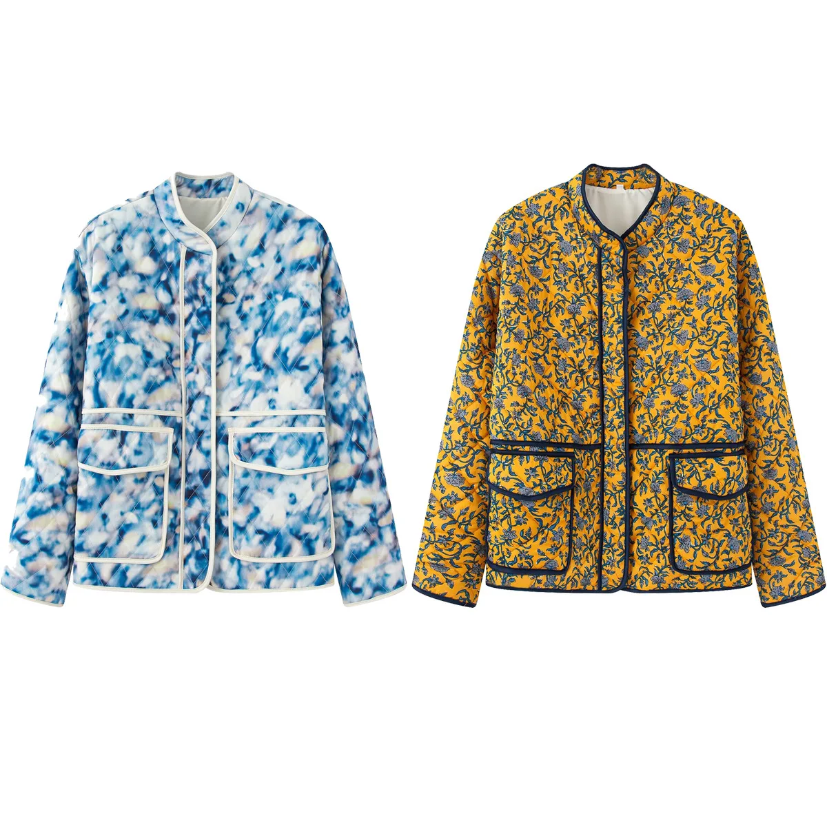 

Женская зимняя хлопковая куртка с воротником-стойкой и длинными рукавами с принтом и карманом с клапаном в европейском и американском стиле F825093