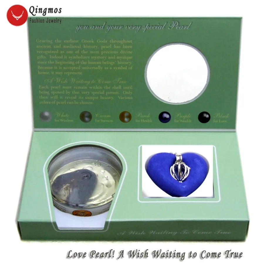 Qingmos Wish Pearl Box Heart Pendant Necklace for Women with Natural Oyster Pearl Necklace Chain 16\