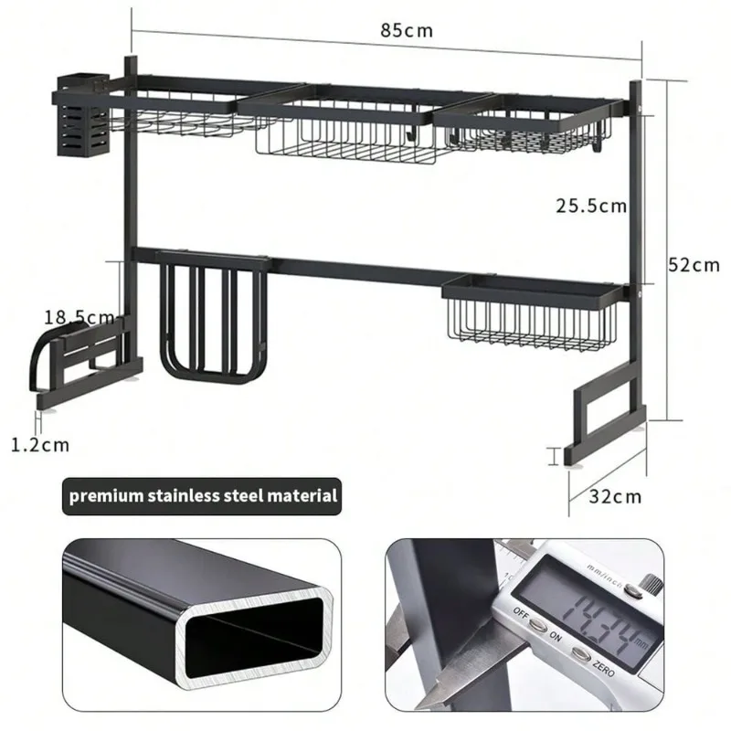 Over The Sink Dish Drying Rack Snap-On 2 Tier Large Dish Holder Stainless Steel with Pots and Pans Rack