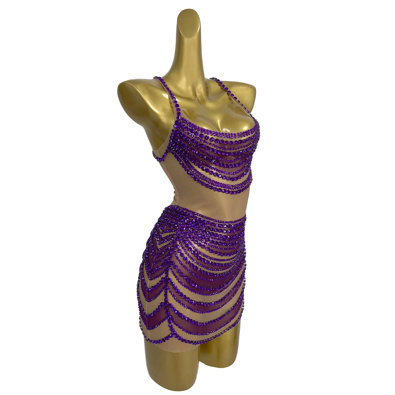 คริสตัลประกายชุดมินิเซ็กซี่ SHEER ตาข่ายวันเกิด PARTY ฉลองชุดแน่นบาร์กิจกรรมนักร้องแสดงเวทีสวมใส่เครื่องแต่งกาย Fanwan