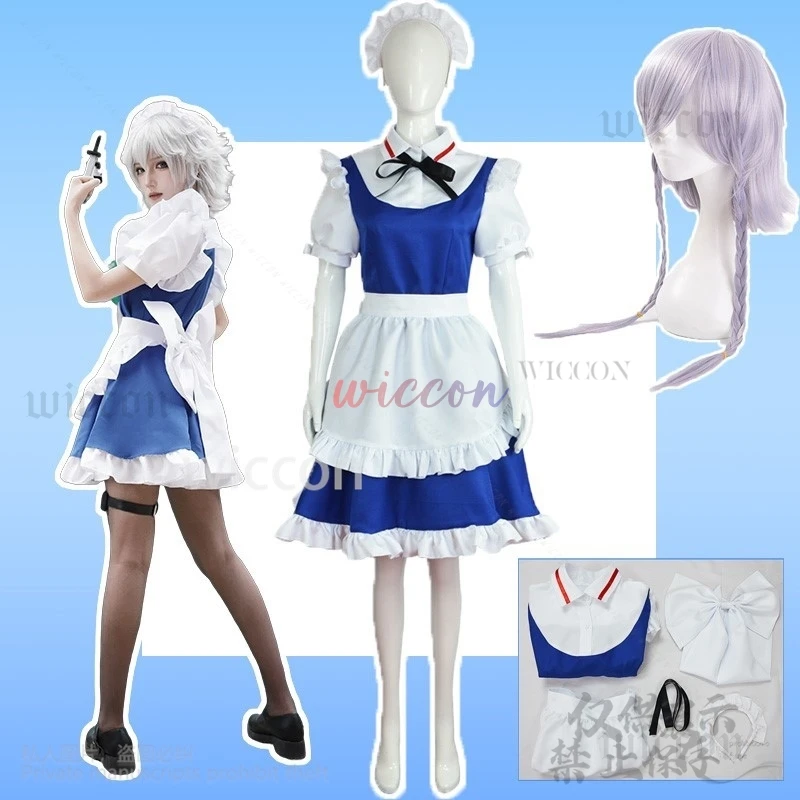 Anime Game Touhou Project Cosplay Izayoi Sakuya Pad Costume Maid Uniform Dress Lolita Wig For Halloween Christmas Cos Customized