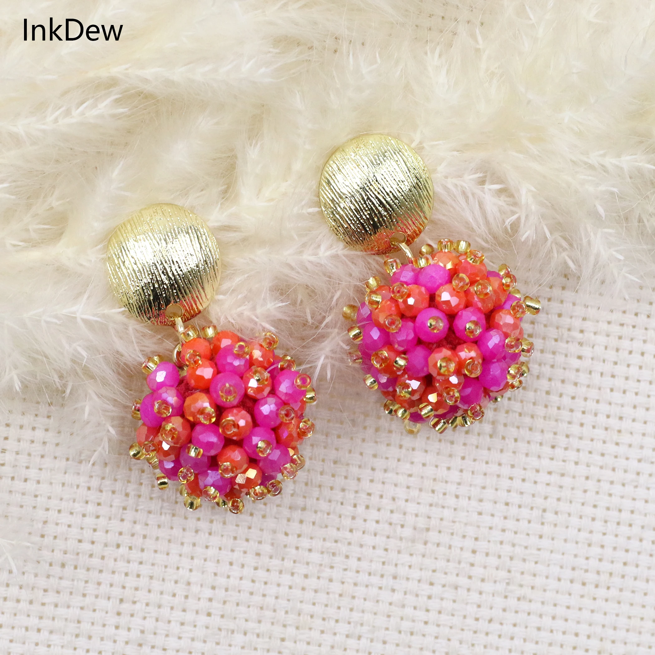 INKDEW Round Crystal Beads Drop Earrings For Women Long Earrings Handmade Fashion Jewelry Gift boho EA143