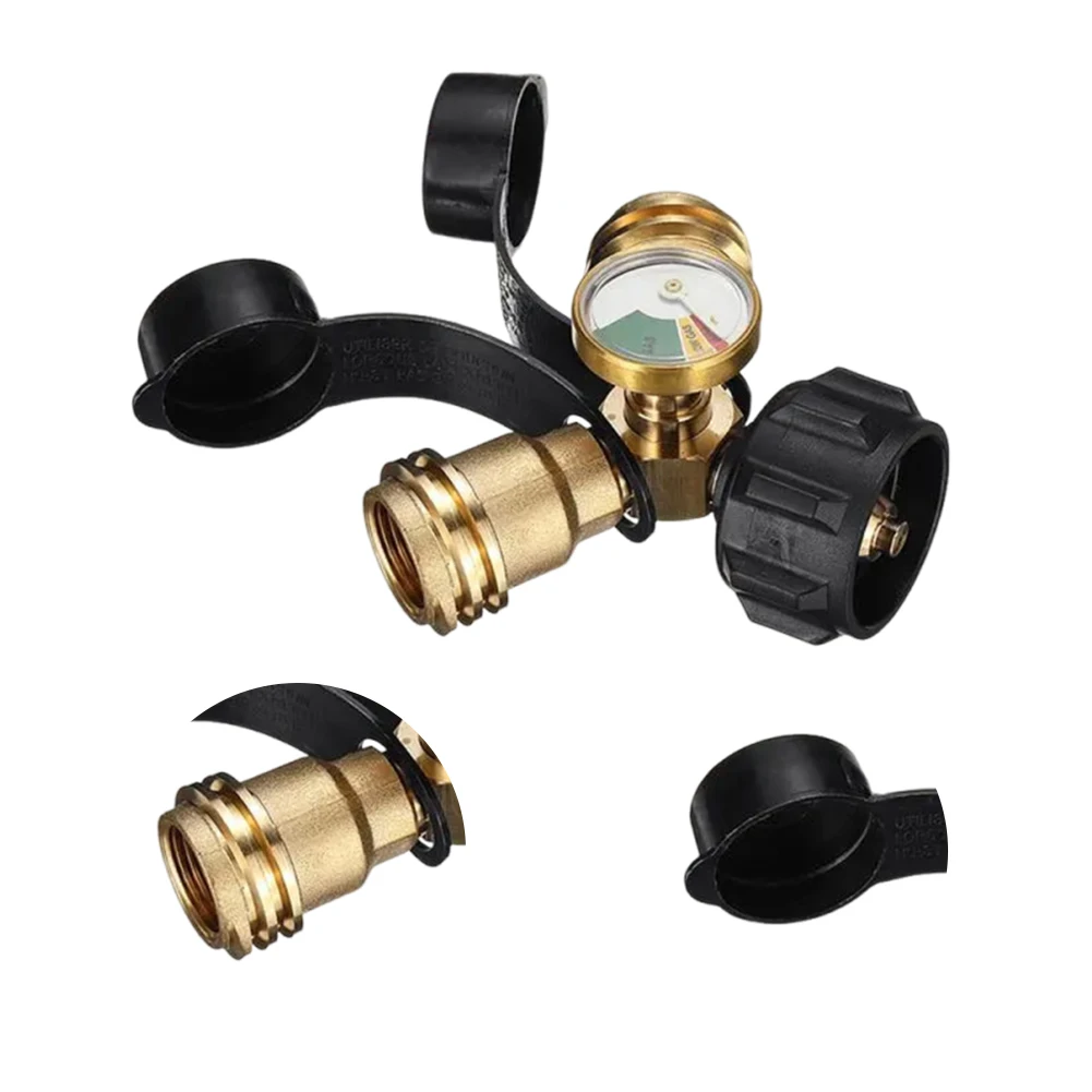 Y Splitter Adapter with Gauge Propane Tank Connector Adapter Metal Gas Tank Converter for Outdoor Camping Cooking