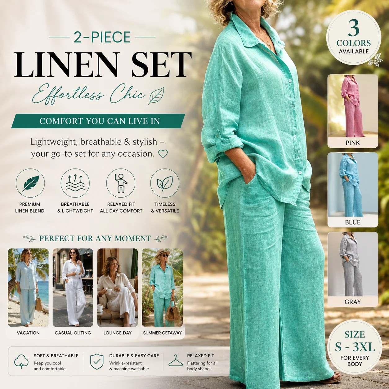

Cotton Linen Shirt Set 2026 Women Elegant Long Sleeve Button Up Top And Pants Casual Summer Commute A-line Two Piece Outfit New