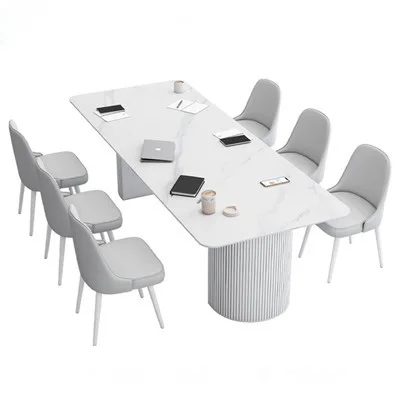 Modern Simple Rock Beam Table and Chair Sets Home Furniture Slab Slate Dining Furniture PU Chair