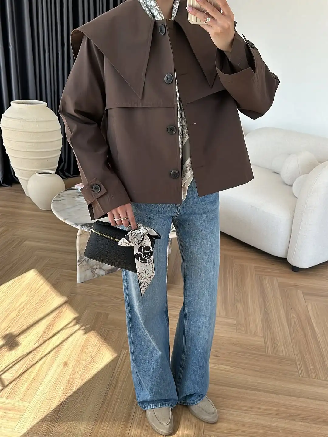 

Однотонный темно-синий короткий плащ с воротником, женский элегантный однобортный свободный короткий укороченный верхняя одежда, женские повседневные офисные пальто