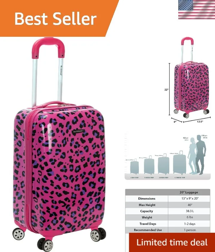 

High-Capacity 20-Inch Water-Resistant Spinner Carry-On - Magenta Leopard Design