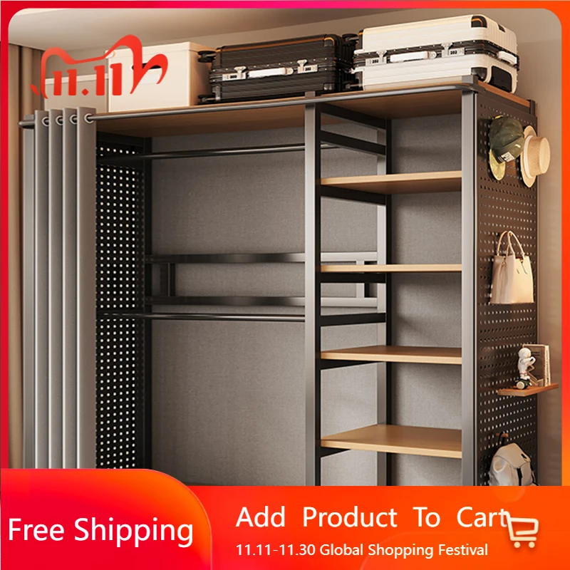 

Storage Metal Wardrobe Organizer Portable Partitions Bedroom Clothes Cabinet Modern Closet Shelves Guarda Roupa Hotel Furniture