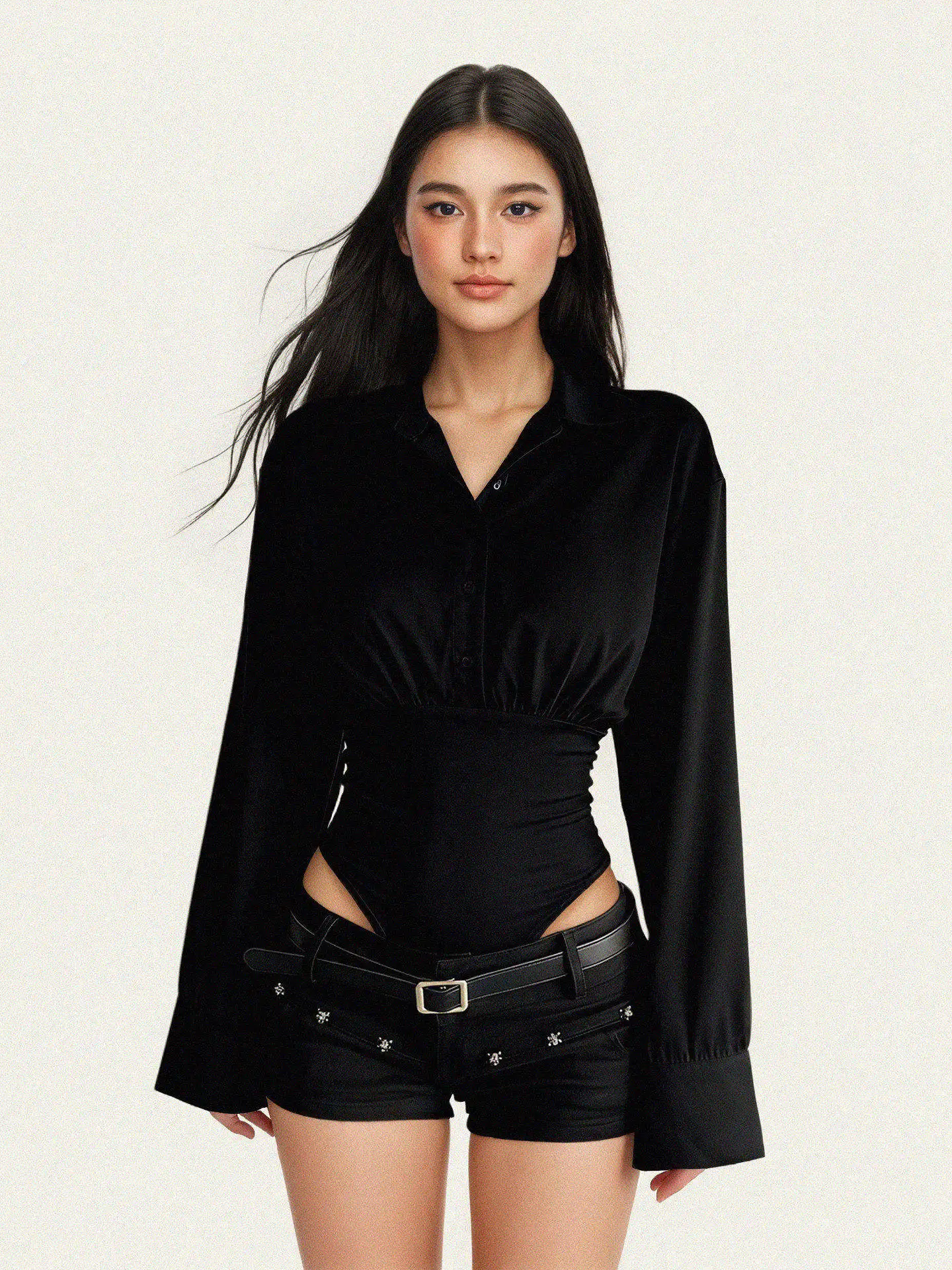 

Белый комбинезон с длинным рукавом и воротником-стойкой, с зауженной талией, на пуговицах, для повседневной носки, с высокой талией