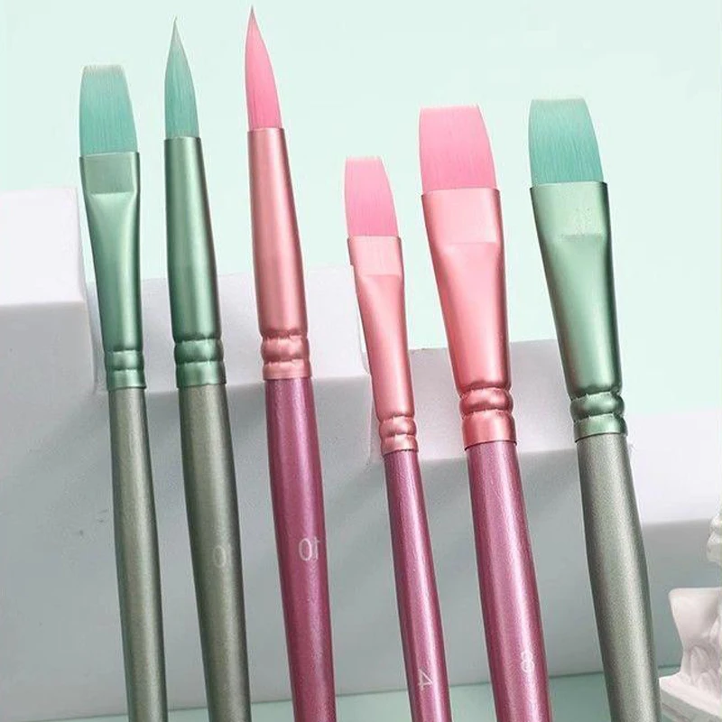 4/6 stuks aquarelborstel puntige ronde platte kop zacht haar beginners kunststudent handgetekende aquarel nylon schilderborstel