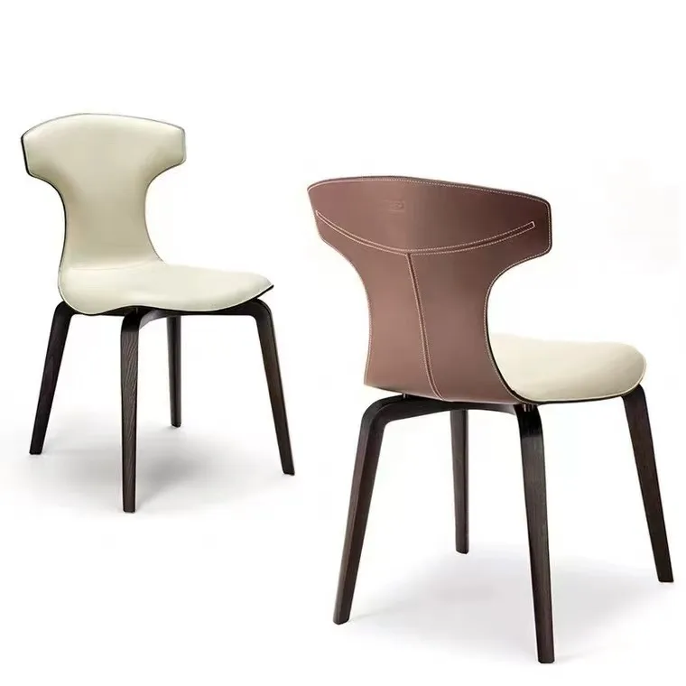 

Minimal Light Luxury Saddle Leather Dining Chair Home Nordic Solid Wood Saddle Leather Chair Hotel Bar Chair