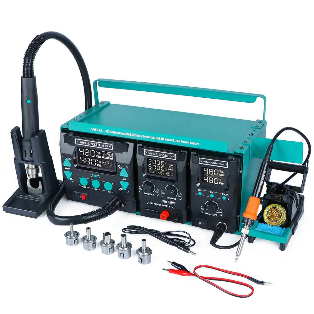 YIHUA 813 Portable 3 Machines Combination Repair Set Phone Laptop Repair DC Power Supply Hot Air Soldering Station