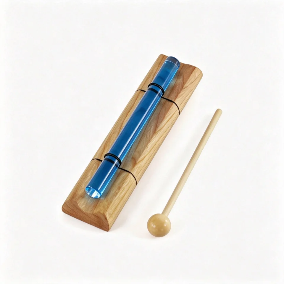Blue Crystal Sound Tube with Wood Base & Mallet, Chakra Yoga Sound Therapy Resonance Pipe
