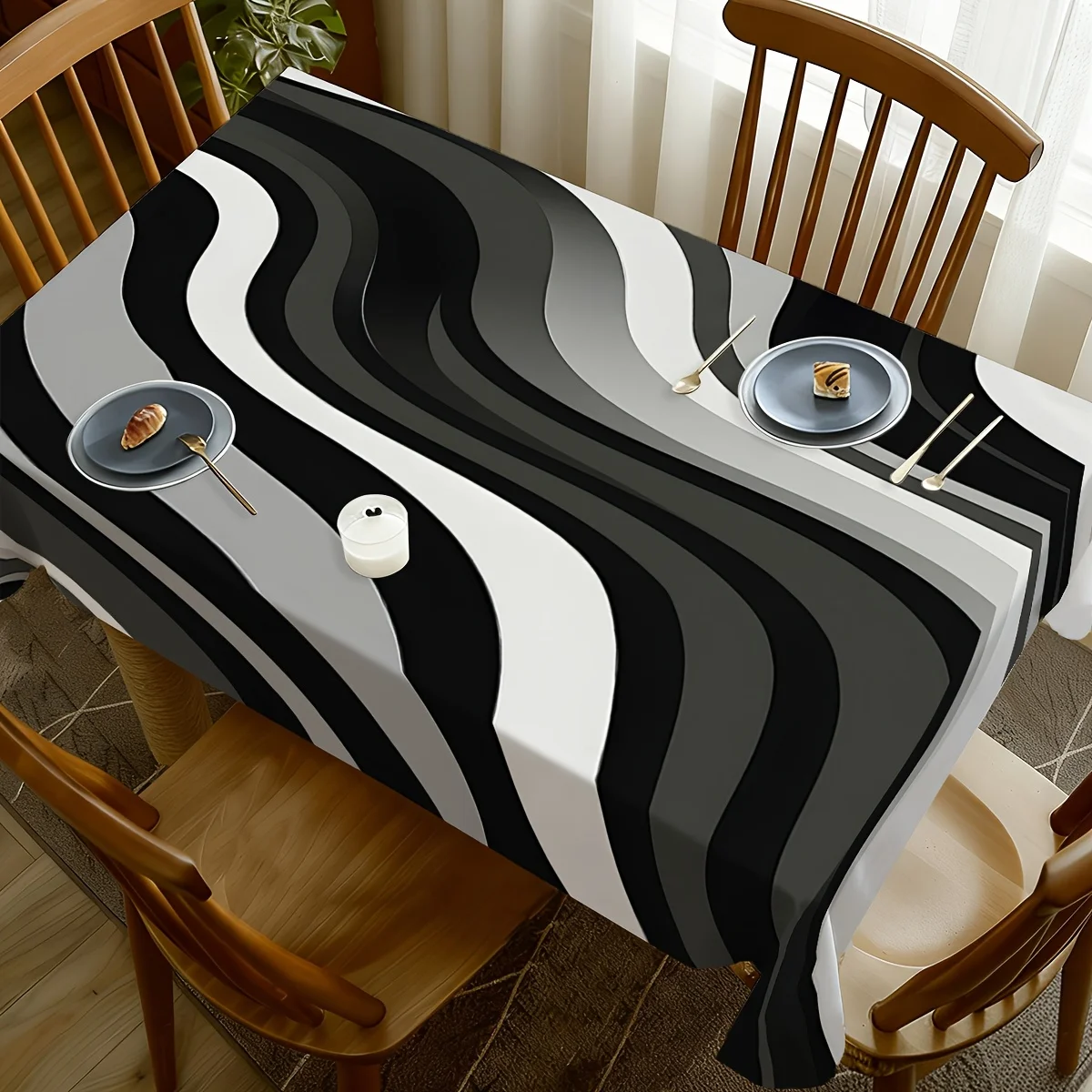 1 piece, simple black, white and gray pattern tablecloth, suitable for modern style.zyc