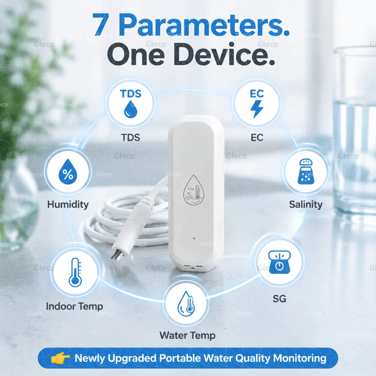 7in1 Zigbee Wasserqualitätssensor Temperatur- und Feuchtigkeitsmesser TDS EC Salzgehalt SG Tester Hausautomation für Home Assistant 2MQTT – Detail 2
