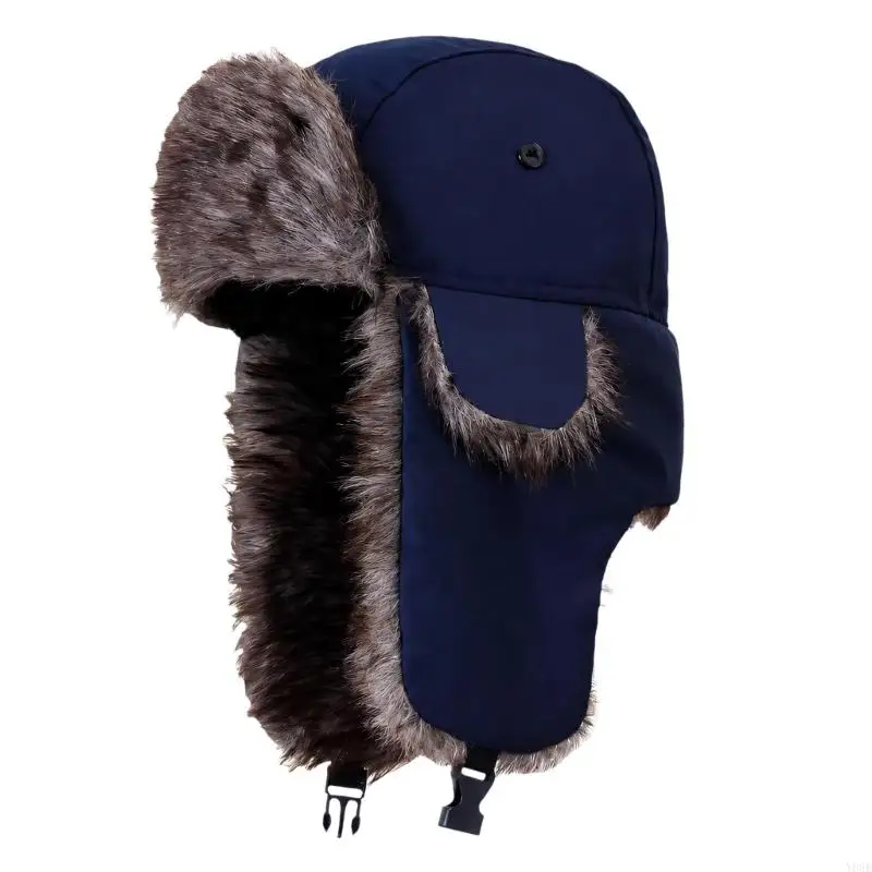 Winter Trapper Hat with Layered Polyester, Long Ear Flap, and Adjustable Closure for Skiing and Commuting Y08E