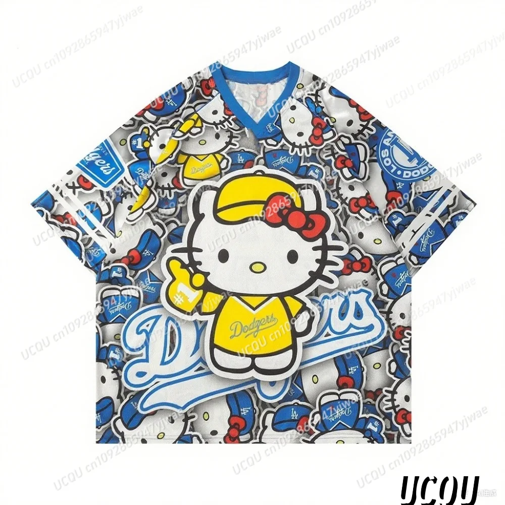 

Hot Selling Children Hello Kitty stripe Print Lightweight Breathable Short Sleeved T-Shirt Special baseball T-Shirt Jersey