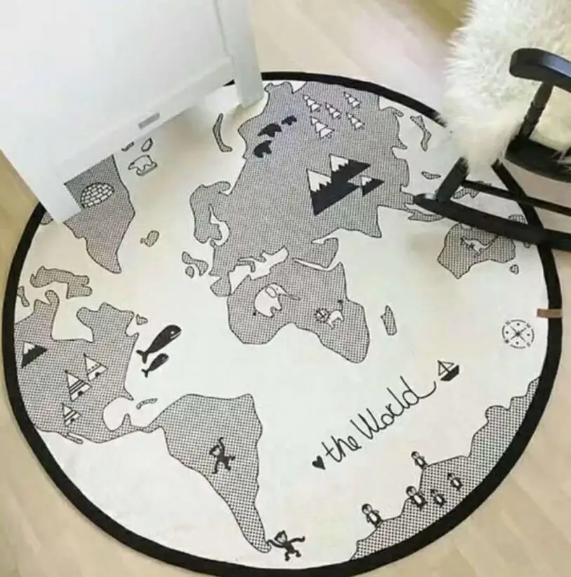 

EGW Canvas Baby Play Mat DIY Painting Floor Rug European Carpet Children World Map 135cm Round Climbing Pad Boy Girls Home Decor