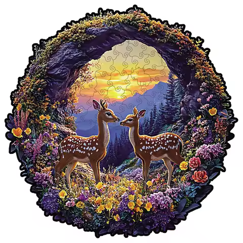 Wooden Puzzle for Adults - Spotted deer Puzzle, Unique Shape Wooden Jigsaw Puzzles, Modern Art Home Decor, Good Gift Idea