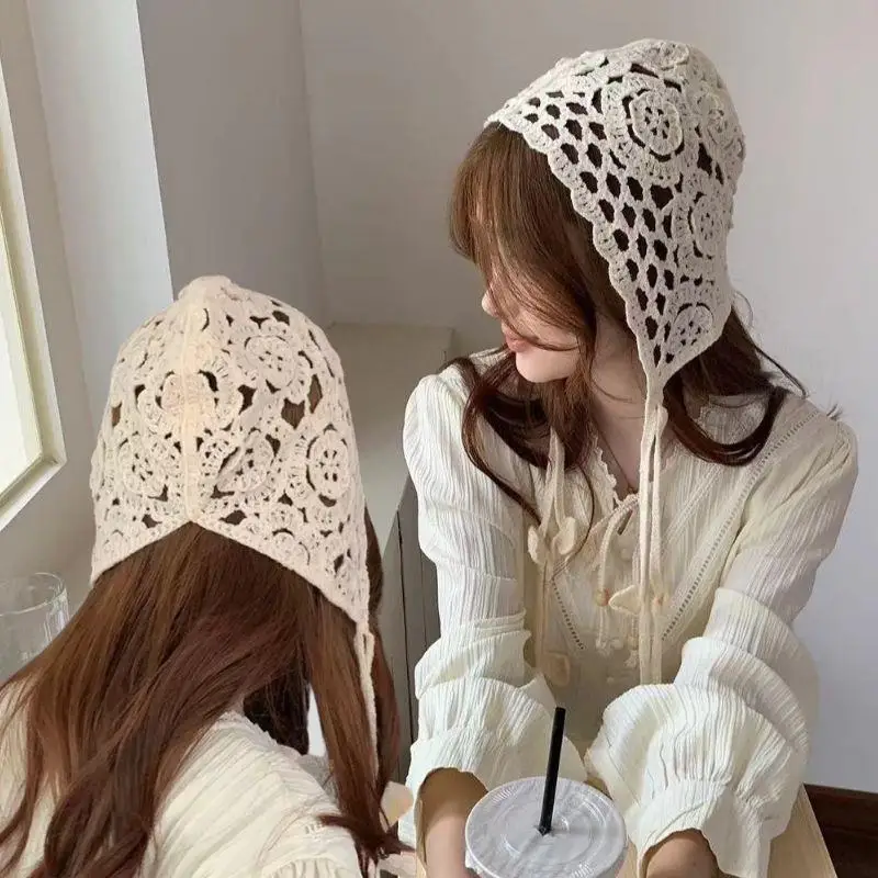 

Fashion Beanie Hat For Women Girl Crochets Flower Knitted Hat Ethnic Style Cap Girl Bonnet Y2K Sweet Hat Adult Headdress