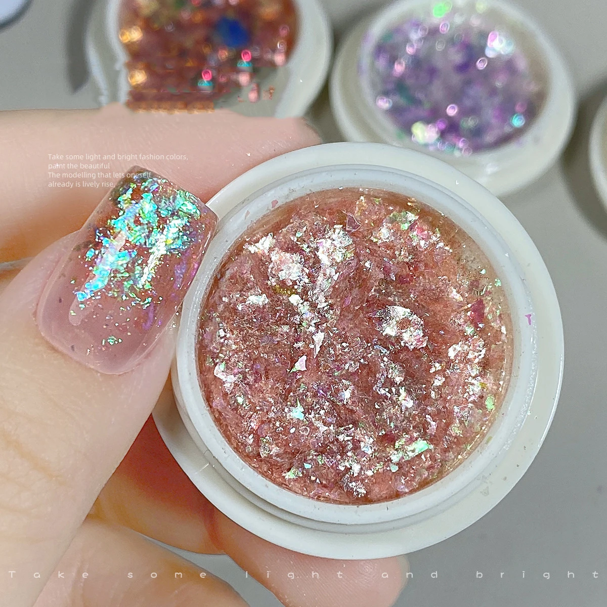 1Boxed Pink Sequin Glitter Opal Powder 6-color Melard Reflective Autumn Winter Collection Nail Art Flakes Explosive Opal Powder