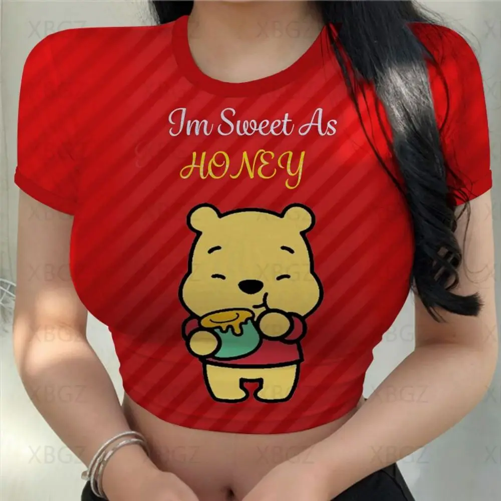 Winnie Pooh T-shirts Sexy Crop Tops Print Top Y2k Clothes Cool Vintage Fashion Woman Blouses 2024 Disney T-shirt Nightclub Women