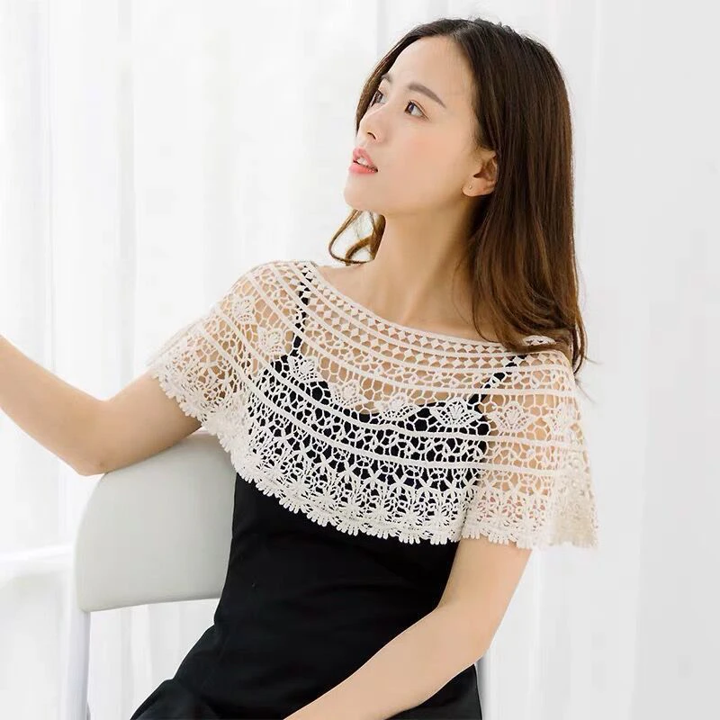 Syal rajut wanita syal selendang melubangi pernikahan gaun malam pengantin selendang renda syal renda bunga matahari pernikahan mengangkat mantel ponco