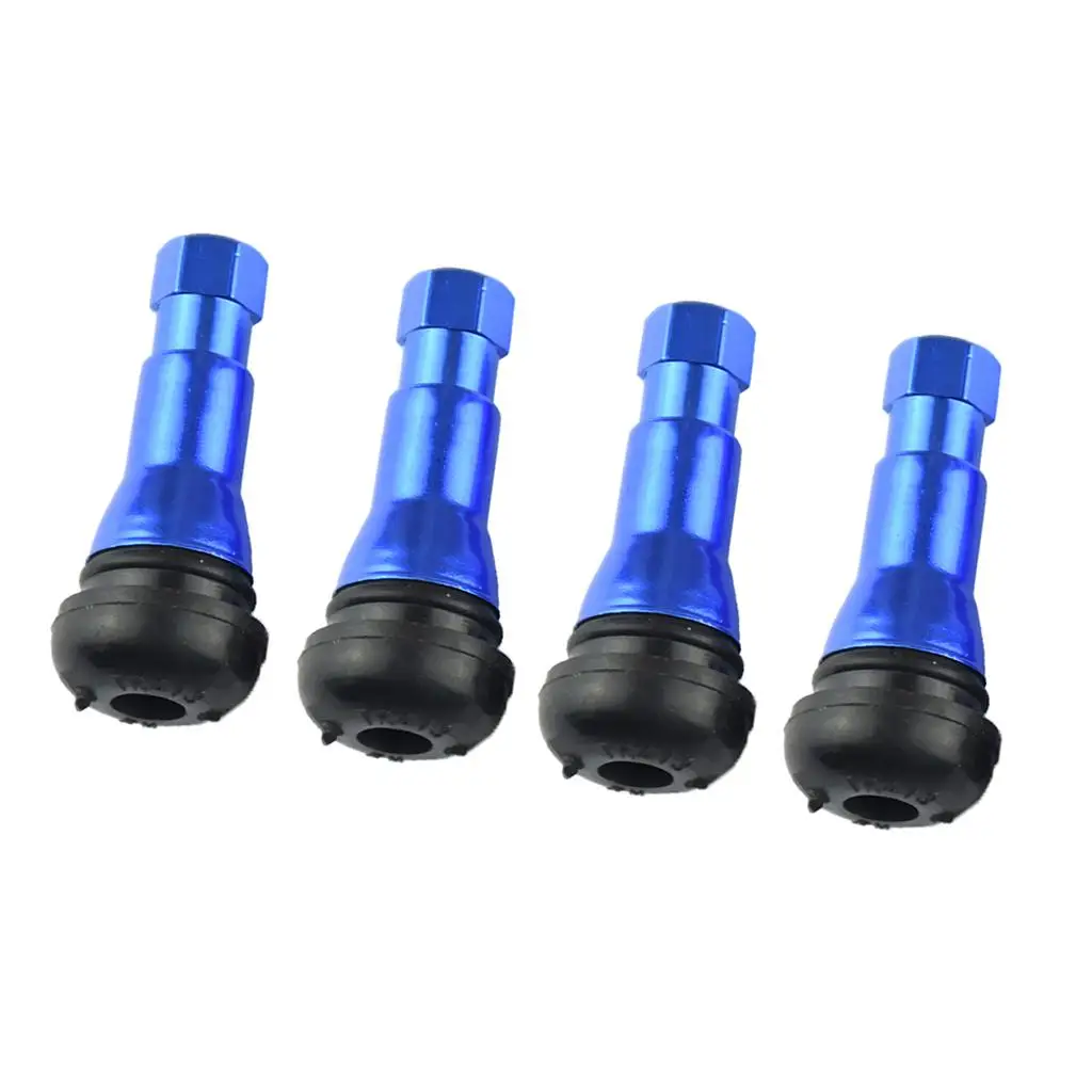 4pcs Blue TR413 Outer Mount Aluminum Wheel Tire Valve Stem Car Rust Proof Rubber construction outstanding weather resistance