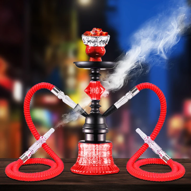 Kleines Shisha-Set mit Doppelschläuchen, tragbares Wasserpfeifen-Shisha-Set zum pflanzlichen Rauchen, Einzel- und Doppel-Mini-Shisha-Set aus Glas