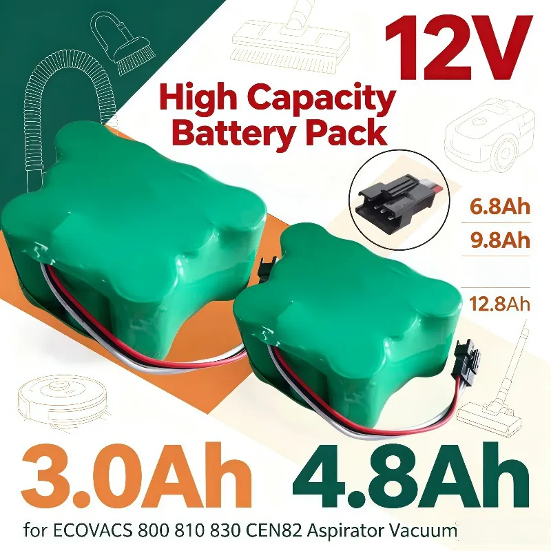 12V Sweeping Robot Battery 3000mAh 4800mAh 6800mAh Compatible with ECOVACS 800 810 830 CEN82 Vacuum