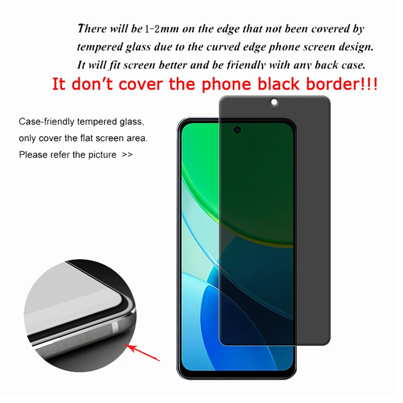 4Pcs For Vivo Y19S Glass Vivo Y19S Tempered Glass Phone Protective HD 9H Cover Glue Privacy Anti-Spy Screen Protector Vivo Y19S